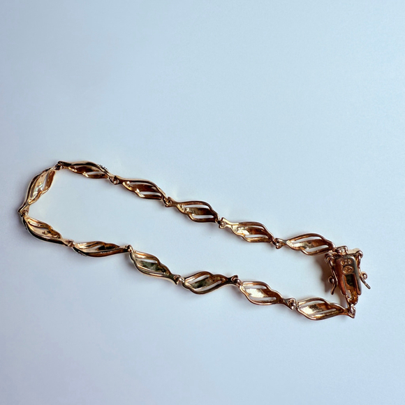 Gold Vermeil Two Tone Illusion Setting Tennis DL Bracelet Sterling Silver 925 - Picture 3 of 9